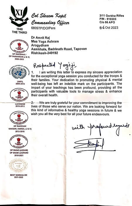 Certification Of Appritiation By Gorkha Rifles 